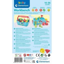 Baby Clementoni 17042 Banco de Trabajo con 3 herramientas (martillo, destornillador, llave inglesa) y 6 accesorios para niños +10 meses