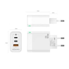 Aisens Cargador GaN 65W con 2 USB-C PD3.0 QC4.0 y 1 USB-A QC3.0, Blanco Aisens Cargador GaN 65W con 2 USB-C PD3.0 QC4.0 y 1 USB-A QC3.0, Blanco