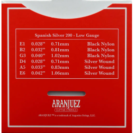 Aranjuez Spanish Silver 200 Juego de Cuerdas Clásica Nylon Tensión Baja