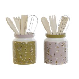 DKD Home Decor Bote Utensilios de Cocina Shabby Verde Lila 12x12x25 cm Dolomita 1L Apto Lavavajillas - Set de 2 Unidades