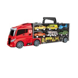 Tachan Camión Portacoches de Servicios Especiales, Incluye 5 Coches, Avión y Señales, Con Asa, +3 años