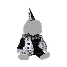 Disfraz Payaso Bebé Gris con Mono y Bonete Puntiagudo para Halloween. Talla 6-12 Meses. Unisex.