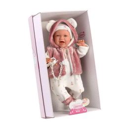 Muñeca recien nacida mimi sonrisas con chaqueta fucsia de pelo y chupete 40 cm cuerpo tela Muñeca recien nacida mimi sonrisas con chaqueta fucsia de pelo y chupete 40 cm cuerpo tela