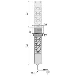 Emuca Multiconector extraíble Vertikal Push 60, diámetro 60mm, 3 enchufes tipo Schuko, 1 USB tipo A, 1 USB tipo C, Acero y Plástico, Acero inoxidable