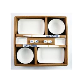 DKD Home Decor Juego de Vajilla Sushi Oriental de 10 Piezas en Porcelana y Bambú Blanco y Azul Marino, 34.5x9x33.5 cm Precio: 16.07364. SKU: S3025748