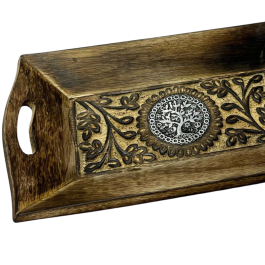 DKD Home Decor Bandeja Vaciabolsillos Árabe Marrón Mango y Metal 26 x 15 x 4 cm (6 Unidades)