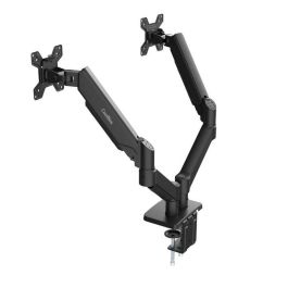 Coolbox Soporte para 2 Monitores Hasta 32 Pulgadas, Acero y Plástico, Negro Mate, Compatibilidad VESA 75x75 y 100x100, Sistema Neumático