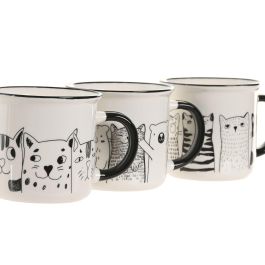 DKD Home Decor Taza Mug Scandi de Porcelana 340ml Blanco Negro Apto Microondas y Lavavajillas (Pack 12 Unidades)
