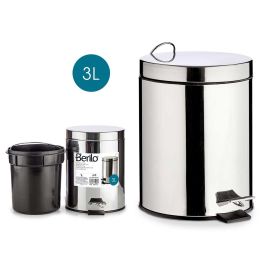 Berilo Papelera de Basura con Pedal 3 L de Acero Inoxidable y Cubo Extraíble Plata 17 x 25.6 x 22.5 cm (6 Unidades)