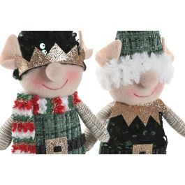 DKD Home Decor Figura de Navidad Elfo Tradicional Poliéster Verde Rojo 18x19x26 cm - Set de 12 Unidades Surtidas