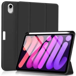 eSTUFF Funda Estuche para Lápiz iPad Mini 6 / 7 Cuero PU Negro/Transparente con Carga Integrada y Soporte Magnético