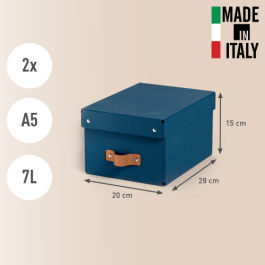Leitz Caja de Almacenaje de Cartón con Asa de Piel, Pequeña, Azul, 7L, Pack de 2 Unidades - Ideal Documentos A5/Electrónica