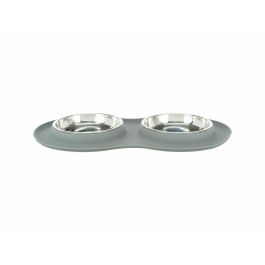 Comedero para Perro Trixie Gris Acero Inoxidable Ø 16 cm Doble 2 × 0,3 L 47 × 3 × 26 CM