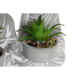 DKD Home Decor Planta Oriental Decorativa con Buda, de Cemento y PE, Set 3 Unidades, Gris Claro y Verde, 8x16x10.5 cm