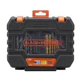 BLACK+DECKER A7233 Caja 31 Accesorios para Taladrar y Atornillar: Brocas Madera, Hormigón, HSS-TiN; Puntas Destornillador