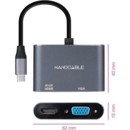 Adaptador USB-C a VGA/HDMI NANOCABLE 10.16.4303 Gris 4K Ultra HD