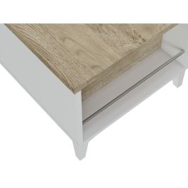 Mesa de centro con tapa elevable - Roble y decoración blanca - L 100 x P 50/72 x H 42/55 cm