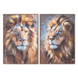 DKD Home Decor Cuadro Colonial Decorativo de Lienzo y Marco de Poliestireno, Motivo León, Naranja y Azul, 70x100x3.5 cm - Set de 2 Unidades Precio: 101.50000058. SKU: B169W48RMP