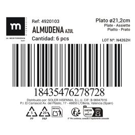 La Mediterranea Plato Azul "Almudena" 21.2 cm (12 Unidades)