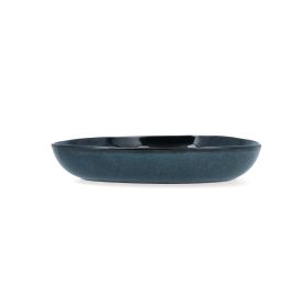 Bidasoa Ikonic Plato Hondo Cerámico Azul con Relieves - Pack 6 Unidades - 20,5x19,5x3,3 cm - Apto Lavavajillas y Microondas