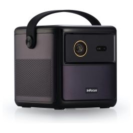 InFocus Crusader Challenger IN3008SL Proyector LED Full HD 1080p 350 Lúmenes Portátil con Batería Android TV Smart, WiFi, Bluetooth, 3D, HDR10, 43-130", Color Púrpura