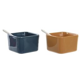DKD Home Decor Aperitivo Scandi Set de 6 - Bandeja de Bambú y Porcelana Multicolor Natural, 21x6x31cm, Apto Microondas y Lavavajillas