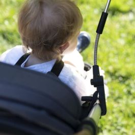 Badabulle Paraguas Sombrilla Universal Anti UV 50+ Negro para Cochecito Bebé Ø 80cm Doble Flexión y Pie Desmontable