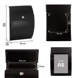 Arregui Buzón Exterior Galán, Individual, Acero Galvanizado Negro, Pequeño S (A5), 21 x 7,5 x 29 cm, Apertura Vertical