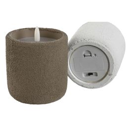 DKD Home Decor Vela LED Urban de Cera y Cemento, Colores Blanco y Marrón, Alto 11.5 cm, Diámetro 9 cm - Pack 2 Unidades