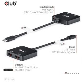 Club3D MST-Hub USB 3.2 Typ C - Adaptador 2x HDMI 4K60Hz con Power Delivery 100W