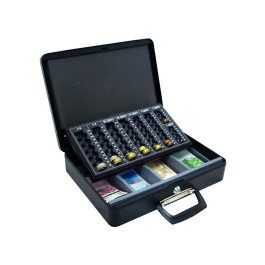 Q-connect Caja Fuertes 370x290x110 mm con Portamonedas y Bandeja para Billetes Negra