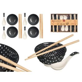Set 12 Piezas Sushi Negro Kinvara - Cerámica y Bambú - 37.5x25.5x7 cm (6 Unidades) Precio: 67.99000043. SKU: B15FRM4MNT