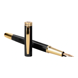 Belius Passion d'or Pluma Estilográfica Aluminio Negro y Dorado Tinta Azul Caja de Diseño M