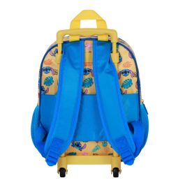 Disney Lilo y Stitch Mochila 3D con Ruedas Pequeña Ocean Azul - Infantil con Relieve Frontal y Bolsillos Laterales