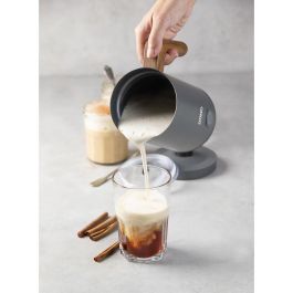 Domo DO745MF Espumador de Leche, 500 W, 150 ml, Base 360°, Gris/Madera