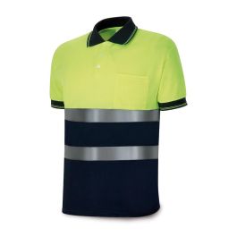 Polo amarillo fluorescente / azul marino, manga corta de alta visibilidad, XXL