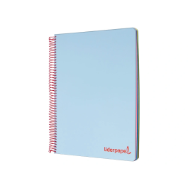 Liderpapel Cuaderno espiral A5 Micro Wonder tapa plástico 120h 90gr cuadro 5mm 5 bandas 6 taladros color celeste