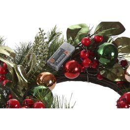 DKD Home Decor Corona de Navidad Tradicional Verde Rojo con 40 Leds, Fabricada en PVC, 50 cm de Diámetro y 15 cm de Profundidad