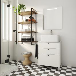 Emuca Kit de estantería Lader con estructura y estantes, altura 1150mm, Acero, Pintado negro y Madera