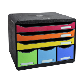 Exacompta Fichero Cajones Sobremesa Iderama Arlequín, 6 Cajones Multicolores, Clasificador DIN A4+, 270x355x271 mm