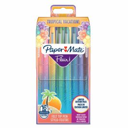 Paper Mate Flair Original Rotuladores de Fibra Punta Media 1.1mm Colores Tropicales Surtidos Estuche 16 Unidades Secado Rápido