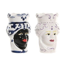 Macetero Mediterraneo DKD Home Decor Blanco Negro 12 x 20 x 12 cm (2 Unidades) Precio: 36.49999969. SKU: B1F5E55ZK8