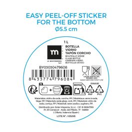 La Mediterranea Botella Vidrio Water con Tapa de Corcho 1L (8.7x8.7x27.8 cm)