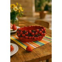 DKD Home Decor Centro de Mesa Decorativo Tradicional Rojo con Diseño de Cerezas en Cemento (6 Unidades) - Medidas 16x13x25 cm