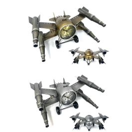 DKD Home Decor Reloj de Sobremesa Loft Hierro Dorado Plateado 28x19.5x38.5 cm Set de 2 Unidades Requiere 1 pila AA