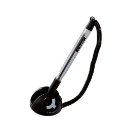 Q-connect Boligrafo Extensible con Cadena, Soporte Adhesivo y Tinta Azul, Punta 1 mm