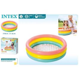 Intex Piscina Hinchable 3 Aros Colores con Suelo Hinchable para Niños de 1 a 3 Años, 86x25 cm