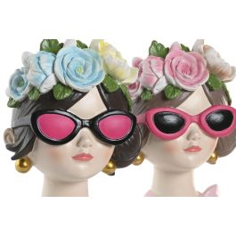 DKD Home Decor Figura de Resina Moderno Azul y Rosa 10 x 20 x 14 cm (2 Unidades) Estilo Chica
