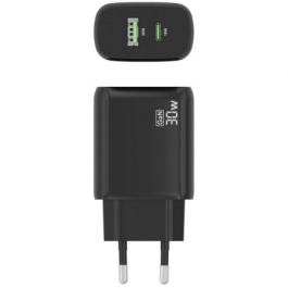 Cargador GaN de Pared Aisens A110-0924/ 1xUSB Tipo-C/ 1xUSB/ 30W/ Negro