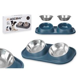 Comedero Doble Metálico Azul Mascow 40x22x8.5 cm (12 Unidades)